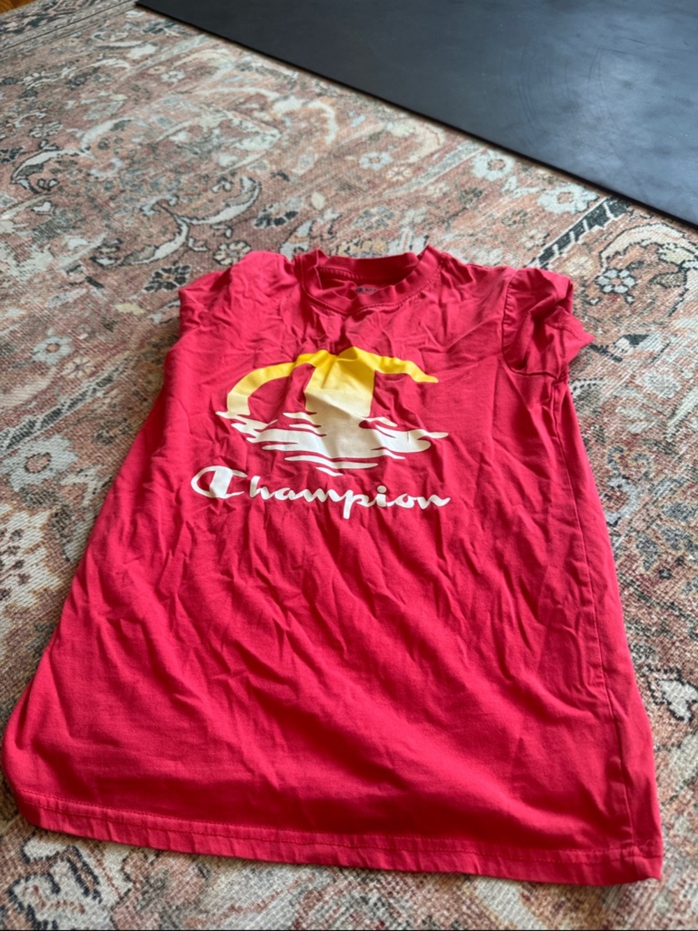 Champion Red Short Sleeve Tee with Yellow & White Graphic